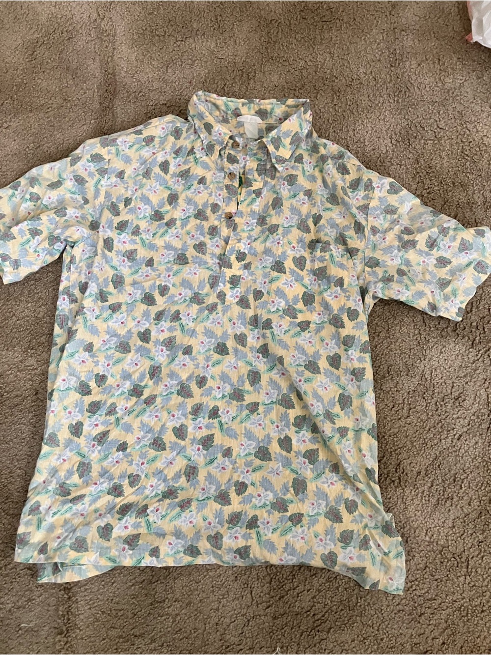 Vintage 80’s Hawaiian shirt Floral Short-Sleeve Shirt - Yellow & Green